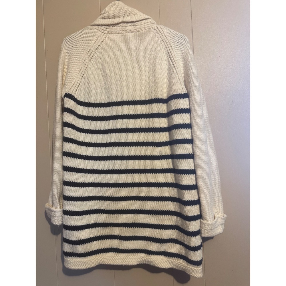 J. Crew W SML Stripe Shawl Collar Cardigan Sweater Cream Navy Cotton wool Blend - Picture 4 of 9